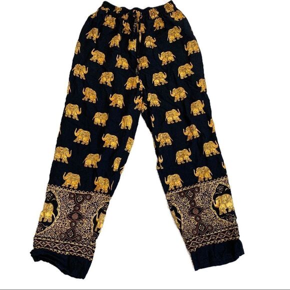 Bohotusk Royal Elephant Print Harem Pants Elasticated Smocked Waist Sz S/M - Picture 4 of 12